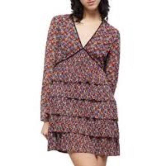 NWT THE KOOPLES Blazing Field Floral Print Tiered Mini Dress Size FR3/US8 - Picture 3 of 13